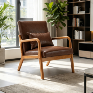 Set of 2 Brown Farmhouse Dining Chairs, PU Leather Upholstered Wood Side Chairs for Living Room, Dining Room, Kitchen, Restaurant